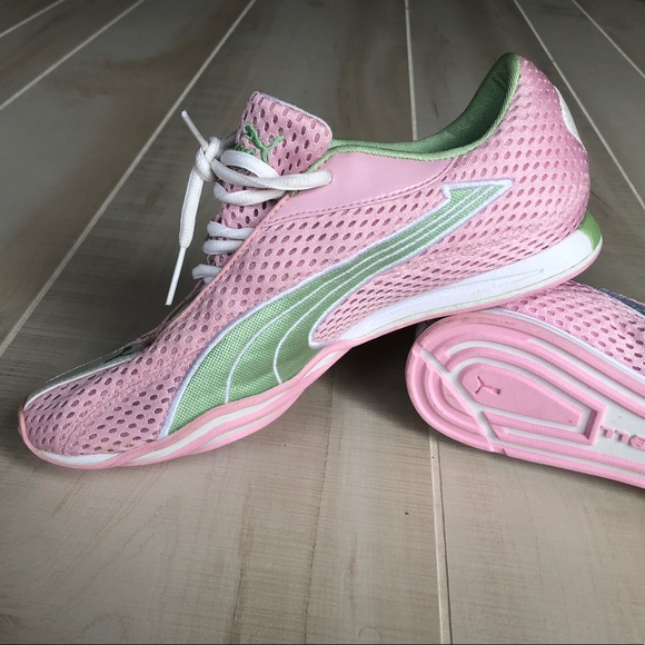 puma pink and green shoes